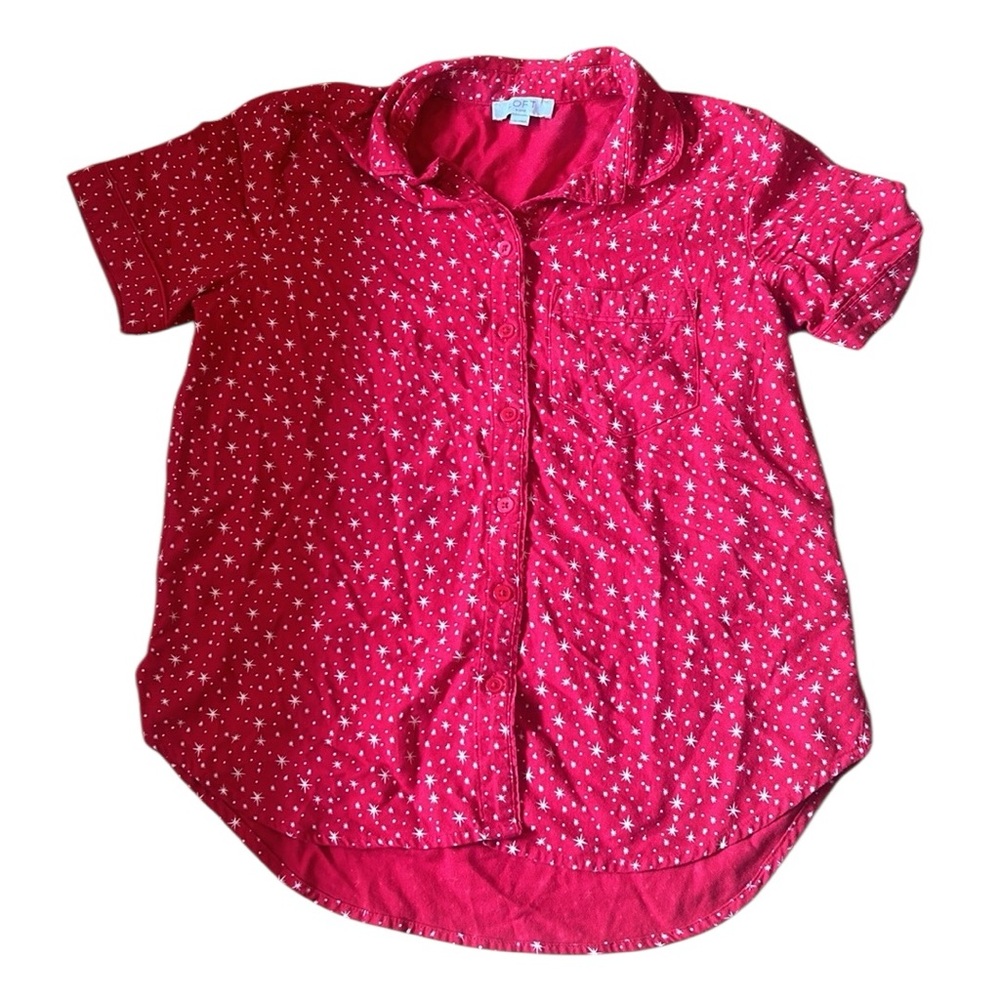 LOFT Sleep Red and White Star Pattern Pajama Button Down Top Women’s Size Small